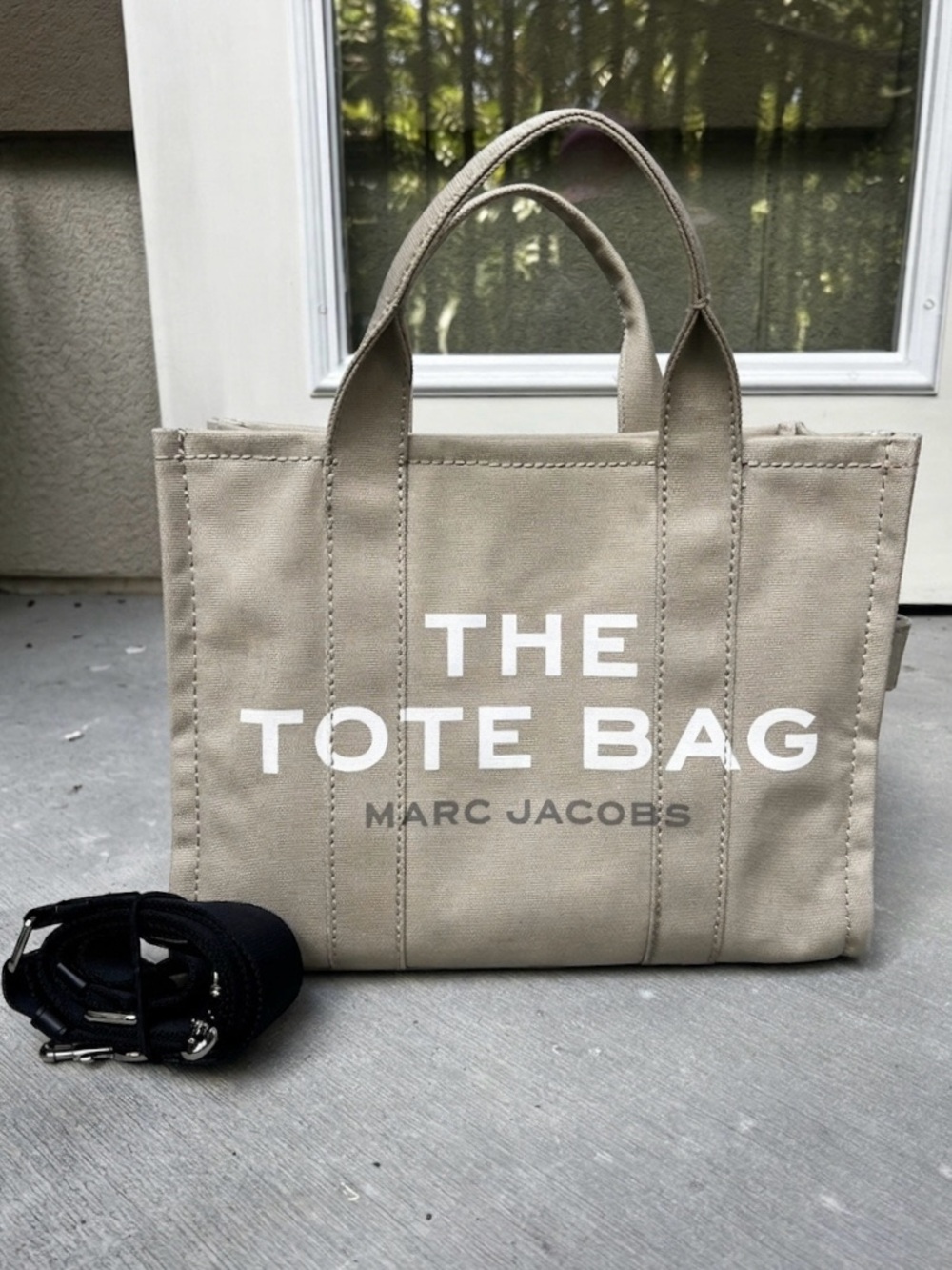 Marc Jacobs Canvas Medium Tote Bag with Strap - Beige / Khaki